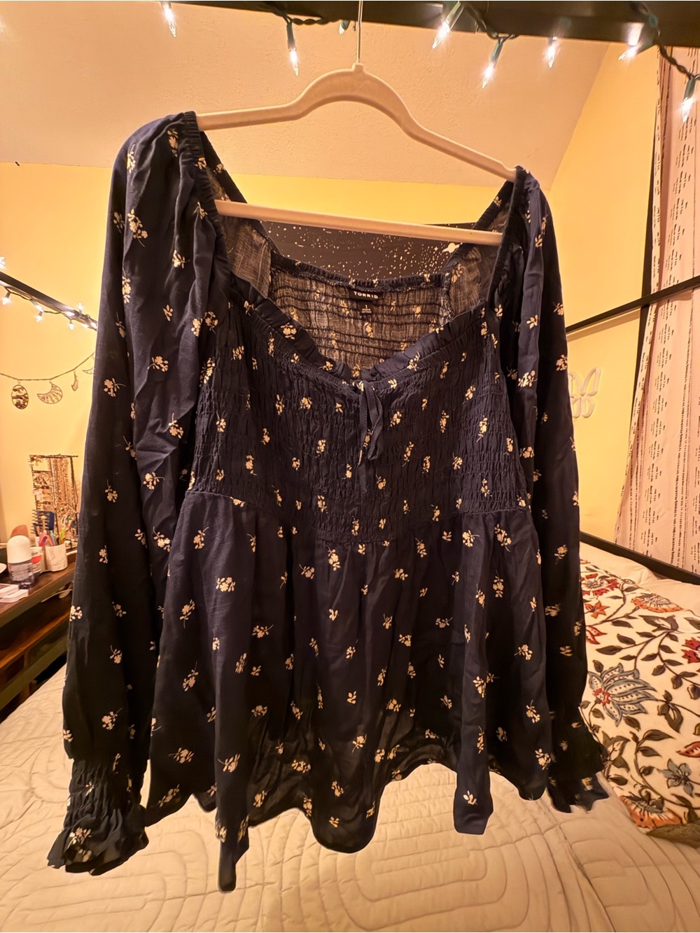Torrid Navy Floral Smocked Bodice Top